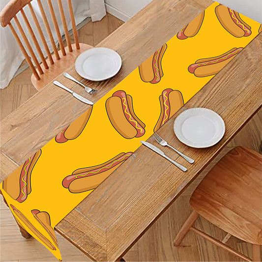 Yellow Hot Dog Pattern Print Table Runner