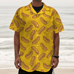Yellow Hot Dog Pattern Print Textured Short Sleeve Shirt