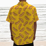 Yellow Hot Dog Pattern Print Textured Short Sleeve Shirt