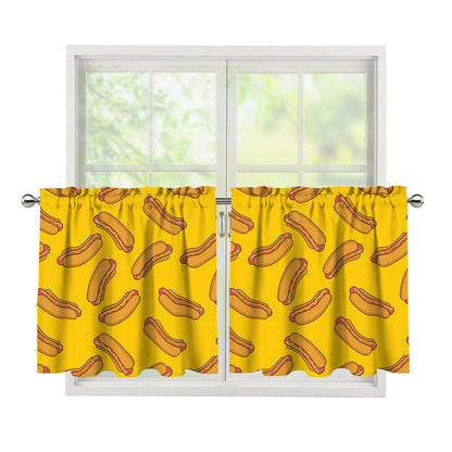 Yellow Hot Dog Pattern Print Tier Curtains