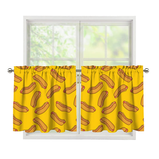 Yellow Hot Dog Pattern Print Tier Curtains