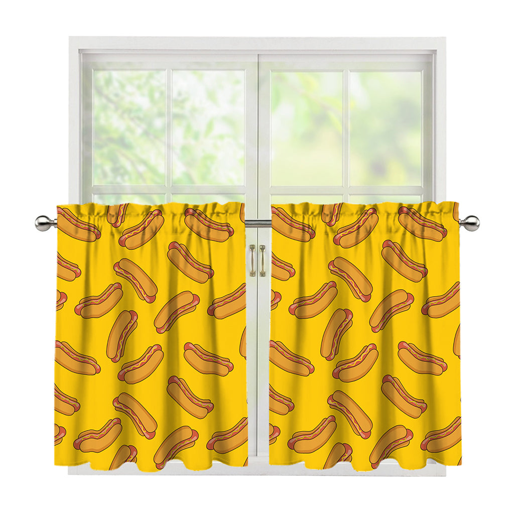 Yellow Hot Dog Pattern Print Tier Curtains