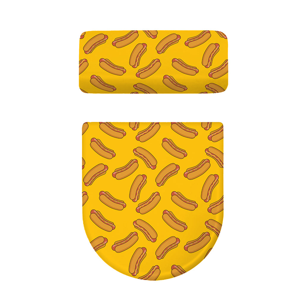 Yellow Hot Dog Pattern Print Toilet Lid And Tank Cover Set