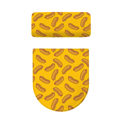 Yellow Hot Dog Pattern Print Toilet Lid And Tank Cover Set