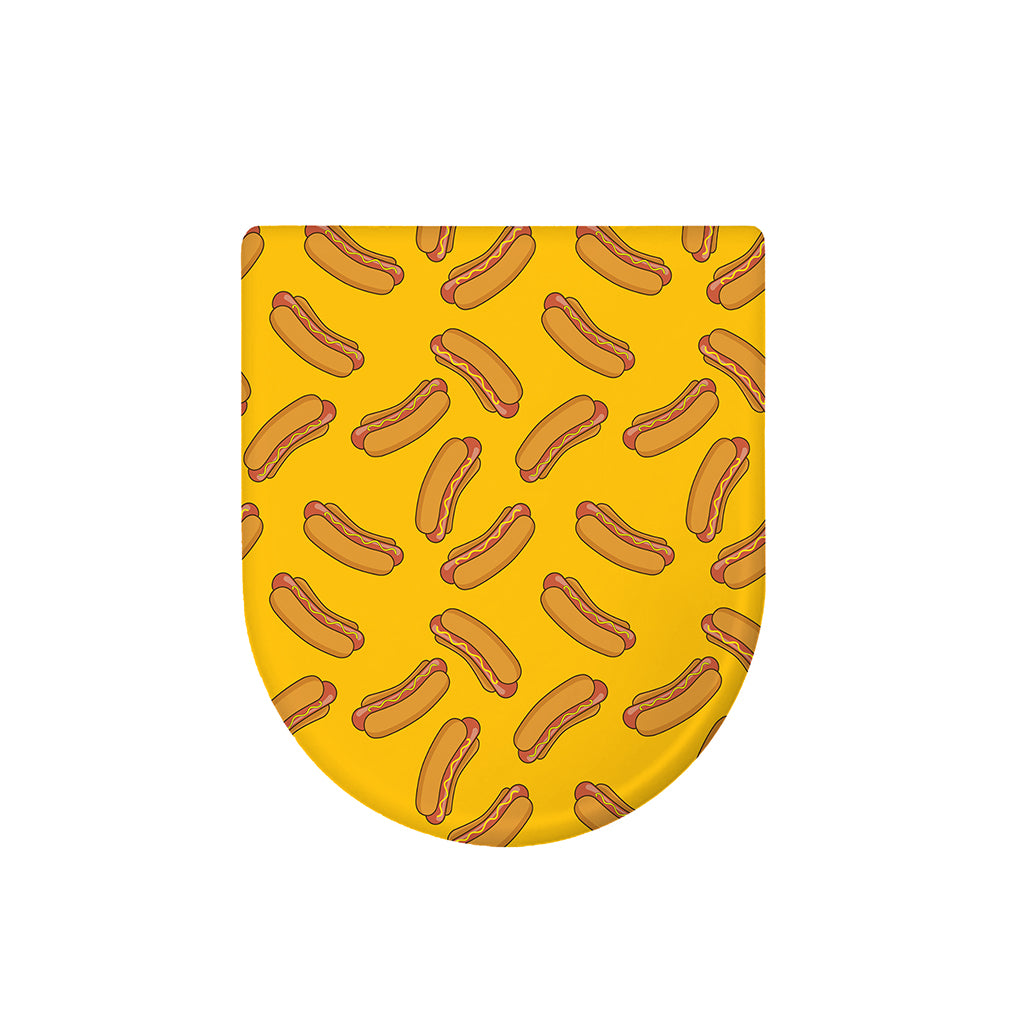 Yellow Hot Dog Pattern Print Toilet Lid Cover