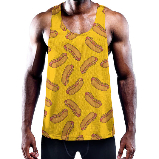 Yellow Hot Dog Pattern Print Training Tank Top