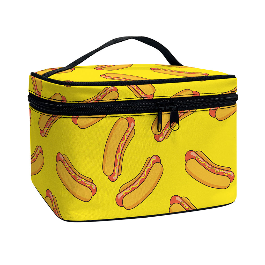 Yellow Hot Dog Pattern Print Travel Makeup Bag