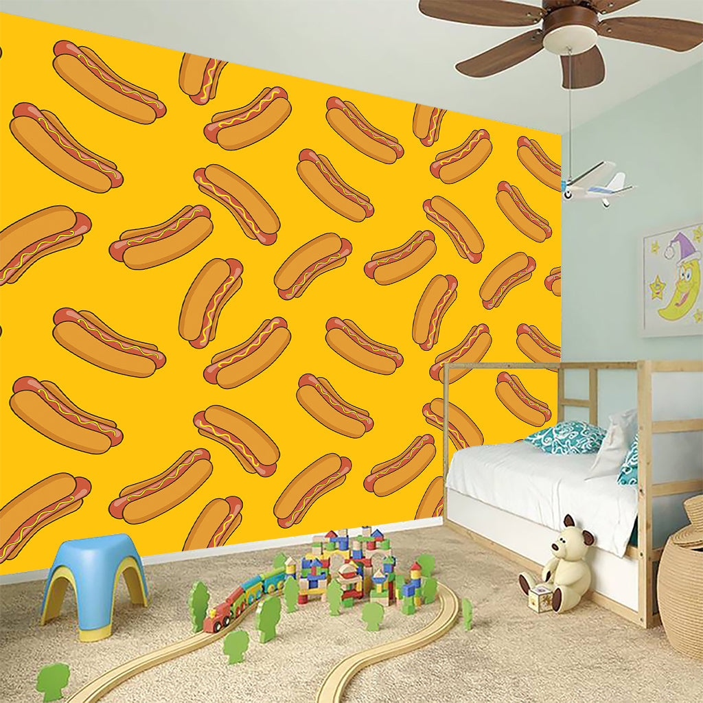 Yellow Hot Dog Pattern Print Wall Sticker