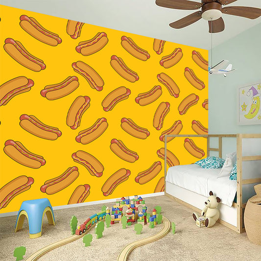 Yellow Hot Dog Pattern Print Wall Sticker