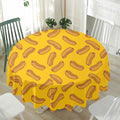 Yellow Hot Dog Pattern Print Waterproof Round Tablecloth