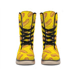Yellow Hot Dog Pattern Print Winter Boots
