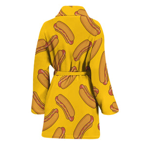 Yellow Hot Dog Pattern Print Women's Bathrobe