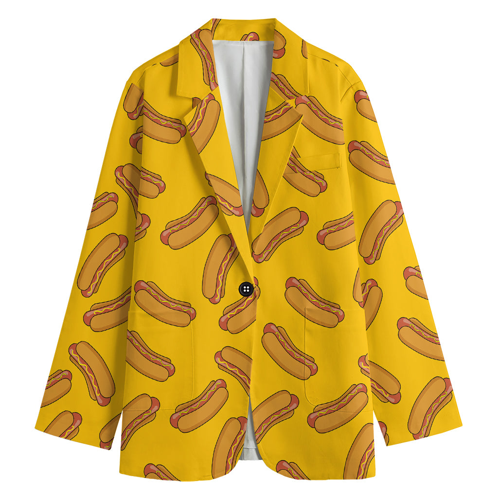 Yellow Hot Dog Pattern Print Women's Blazer