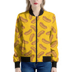 Yellow Hot Dog Pattern Print Women's Bomber Jacket