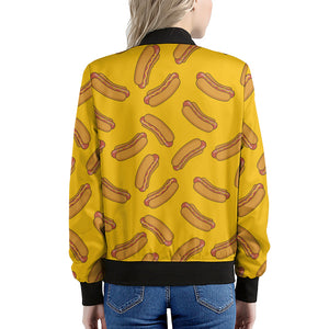 Yellow Hot Dog Pattern Print Women's Bomber Jacket