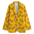 Yellow Hot Dog Pattern Print Women's Cotton Blazer