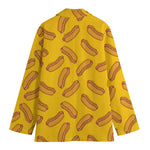 Yellow Hot Dog Pattern Print Women's Cotton Blazer