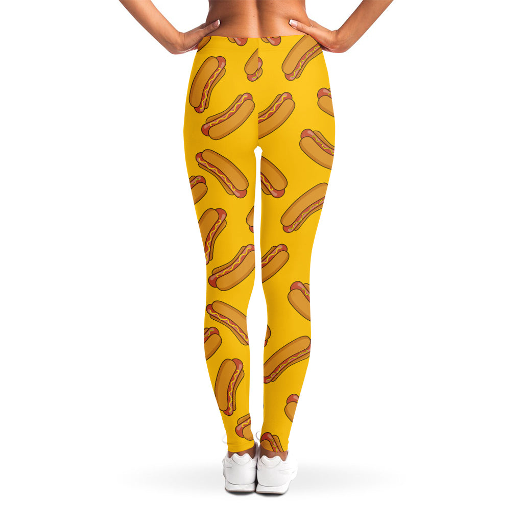Yellow Hot Dog Pattern Print Women's Leggings