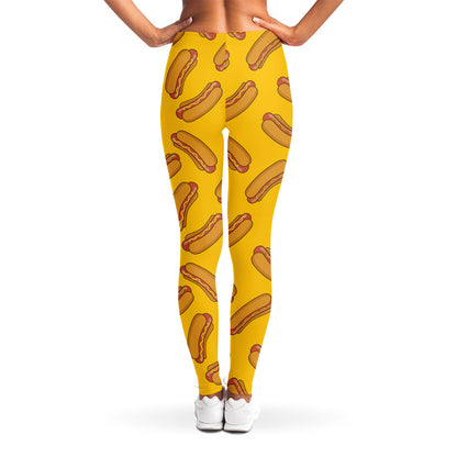 Yellow Hot Dog Pattern Print Women's Leggings