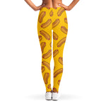 Yellow Hot Dog Pattern Print Women's Leggings
