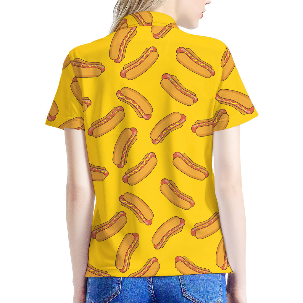 Yellow Hot Dog Pattern Print Women's Polo Shirt