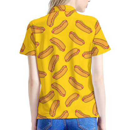 Yellow Hot Dog Pattern Print Women's Polo Shirt