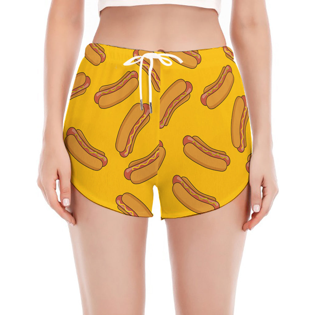 Yellow Hot Dog Pattern Print Women's Split Running Shorts