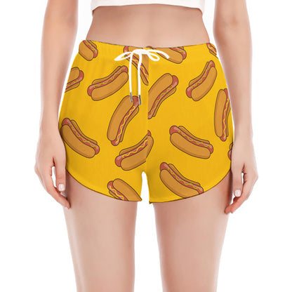 Yellow Hot Dog Pattern Print Women's Split Running Shorts
