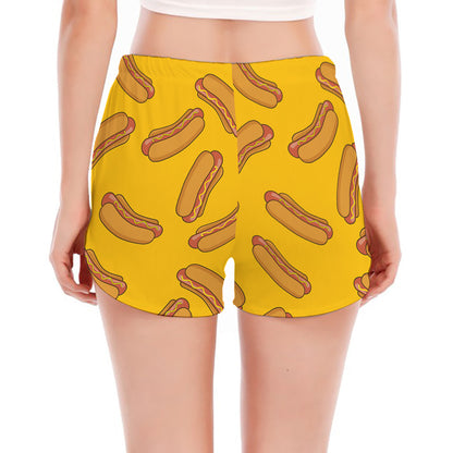 Yellow Hot Dog Pattern Print Women's Split Running Shorts