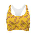 Yellow Hot Dog Pattern Print Women's Sports Bra