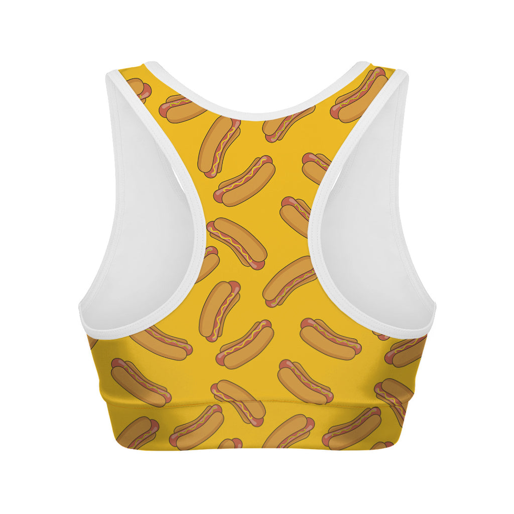 Yellow Hot Dog Pattern Print Women's Sports Bra