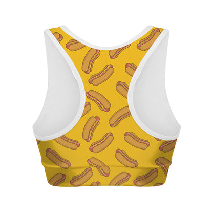 Yellow Hot Dog Pattern Print Women's Sports Bra