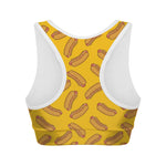 Yellow Hot Dog Pattern Print Women's Sports Bra