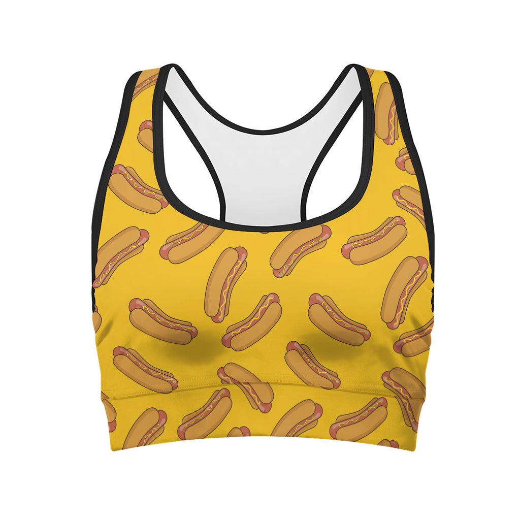 Yellow Hot Dog Pattern Print Women's Sports Bra