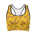 Yellow Hot Dog Pattern Print Women's Sports Bra