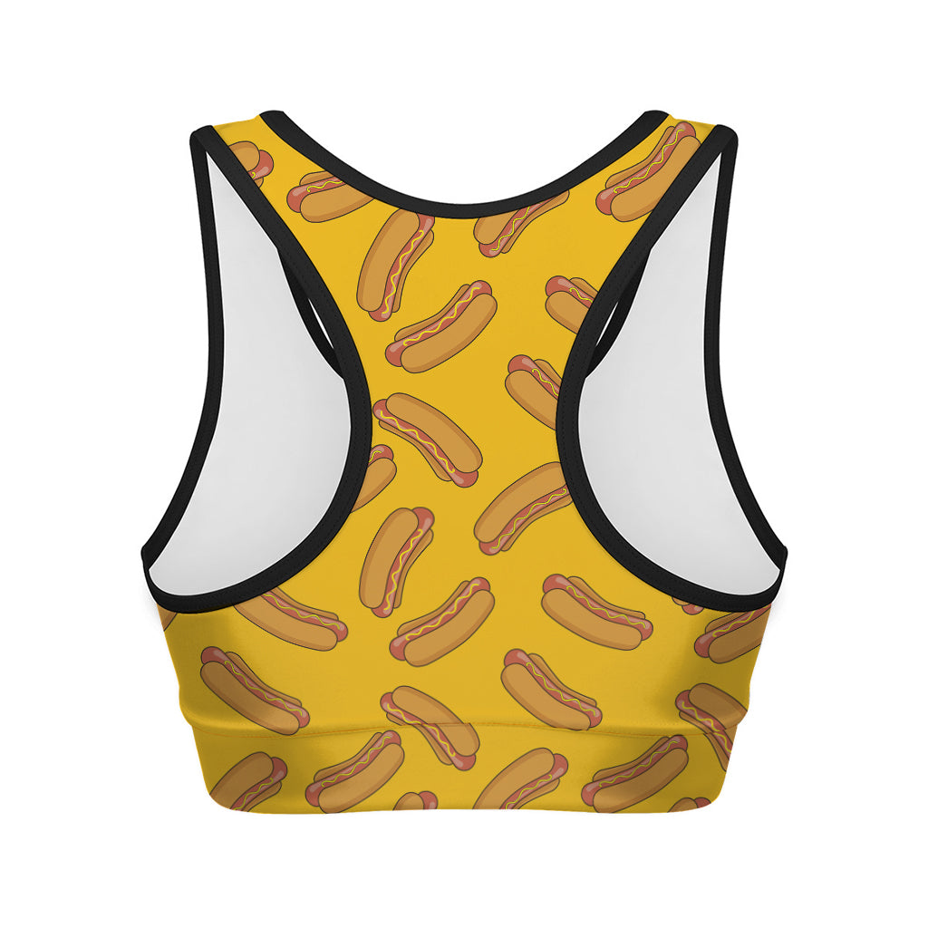 Yellow Hot Dog Pattern Print Women's Sports Bra