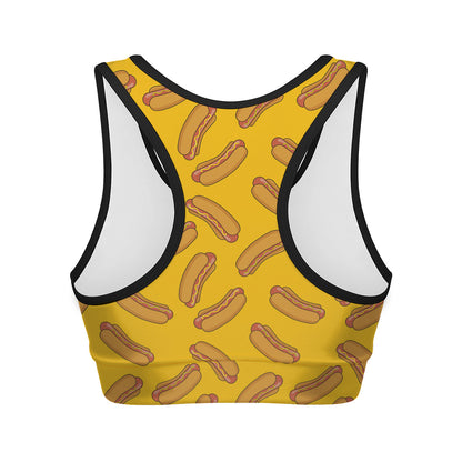Yellow Hot Dog Pattern Print Women's Sports Bra