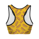 Yellow Hot Dog Pattern Print Women's Sports Bra
