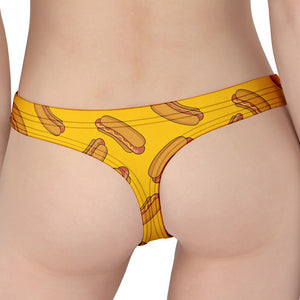 Yellow Hot Dog Pattern Print Women's Thong