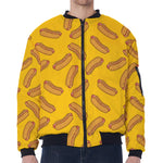 Yellow Hot Dog Pattern Print Zip Sleeve Bomber Jacket
