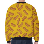 Yellow Hot Dog Pattern Print Zip Sleeve Bomber Jacket