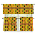 Yellow Kente Pattern Print 3 Piece Kitchen Curtains