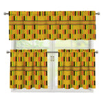 Yellow Kente Pattern Print 3 Piece Kitchen Curtains