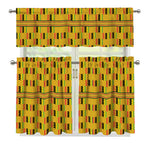 Yellow Kente Pattern Print 3 Piece Kitchen Curtains
