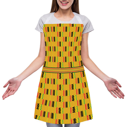 Yellow Kente Pattern Print Adjustable Apron