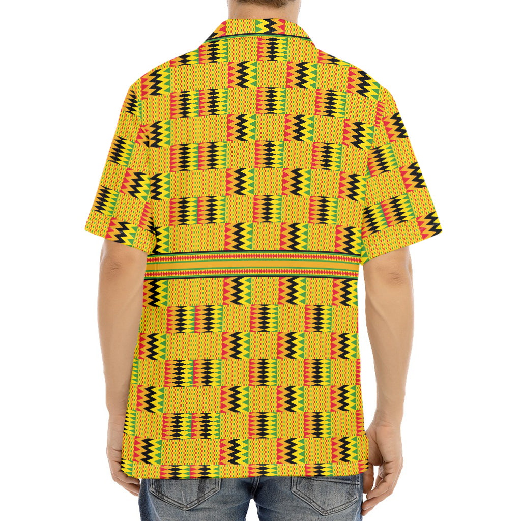 Yellow Kente Pattern Print Aloha Shirt