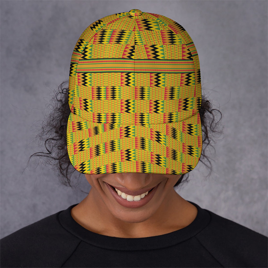 Yellow Kente Pattern Print Baseball Cap