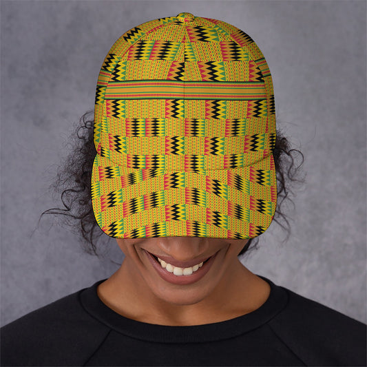 Yellow Kente Pattern Print Baseball Cap