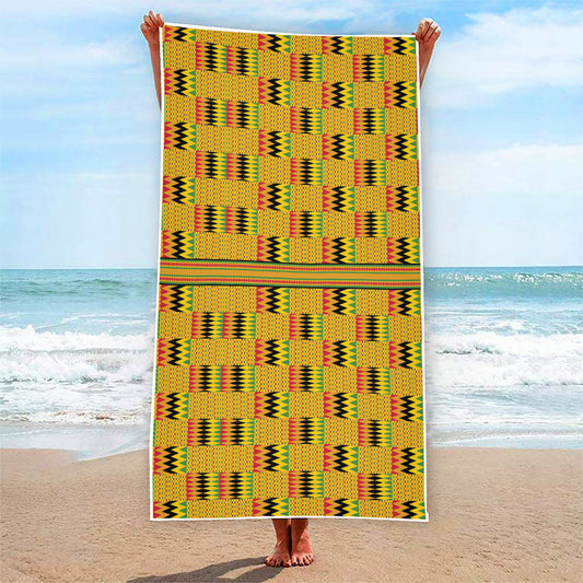 Yellow Kente Pattern Print Beach Towel