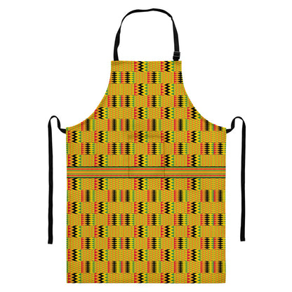 Yellow Kente Pattern Print Bib Apron With Pocket
